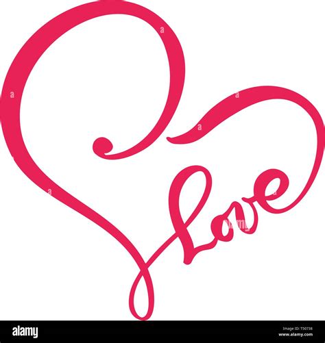 Hand Drawn Heart Love Text Sign Romantic Calligraphy Vector