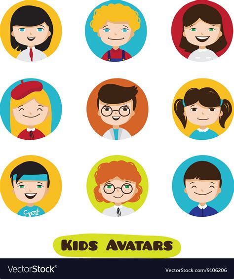 Cute Cartoon Kids Avatars Set Children Royalty Free Vector