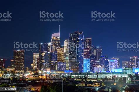 Downtown Los Angeles Skyline At Night Stock Photo Download Image Now