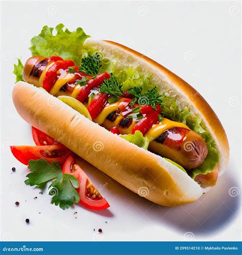Gastronomic Haven: Hot Dog Featuring Grilled Meat and Garden-Fresh