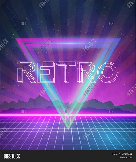 1980 Neon Poster Retro Disco 80s Background Made In Tron Style W Stock
