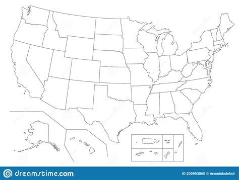 Outline United States Of America Map Stock Vector Illustration Of