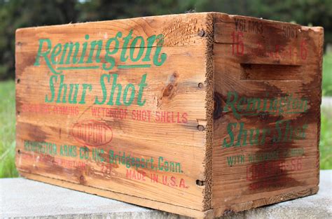 Vintage Wood Crate Remington Shur Shot Wooden Ammunitions Crate