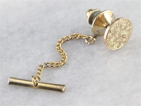 Vintage Engraved Floral Tie Tack Yellow Gold Tie Tack Suit Etsy