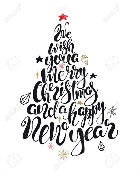 Merry Christmas Quote Lettering In A Shape Of Christmas Tree Typography