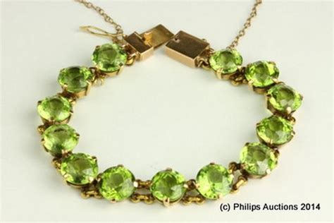 Peridot Line Bracelet In Vintage 9ct Yellow Gold Braceletsbangles