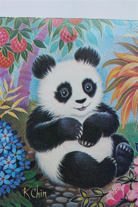 Vintage Panda Bear Litho Print By K Chin 1972 Etsy