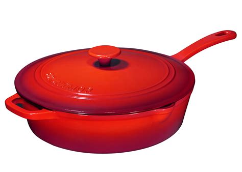 Enameled Cast Iron Skillet Deep Sauté Pan With Lid 12 Inch Fire Red