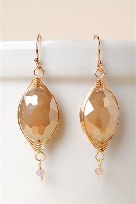 Herringbone Gold Oblong Crystal Dangle Earrings Crystal Dangle