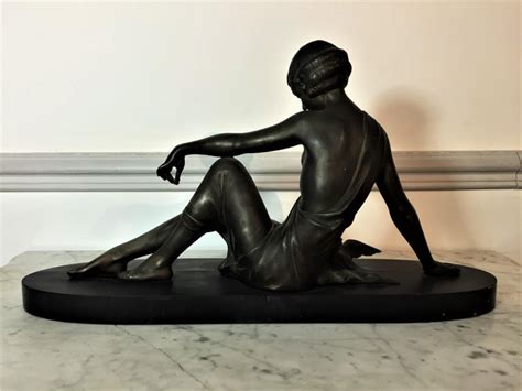 Godard Armand Woman Sitting With Doves Art Deco Sculpture Black