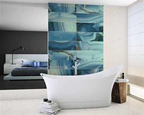 Available in a variety of colors, these tiles are new to agate tile & stone and are now in stock at our acheson warehouse. Aura Agate Glass by Dune - A Mixed Blue Glass Effect Wall ...