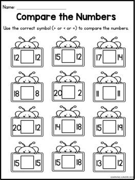 comparing numbers worksheets  learning juniors tpt