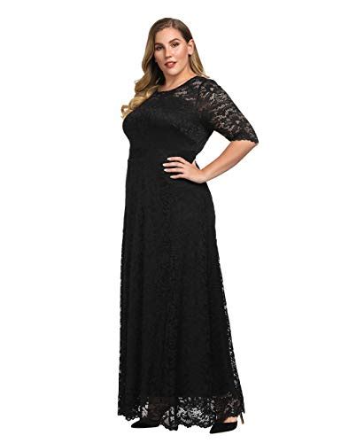 Chicwe Womens Plus Size Stretch Lined Floral Lace Maxi Dress With 34 Sleeves Evening Wedding