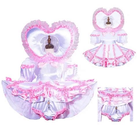 FRENCH MAID GIRL Baby Sissy Pink Satin Lockable Dress Cosplay Costume Tailored PicClick