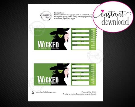 Printable Wicked Broadway Surprise Ticket Editable Musical Etsy Canada