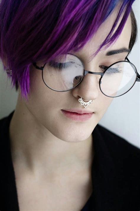 girl short purple hair amazing haircut hairstyle round glasses piercing short purple hair