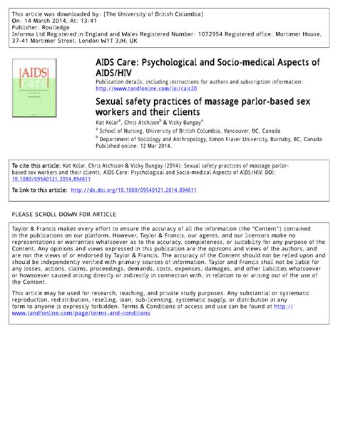 Pdf Sexual Safety Practices Of Massage Parlor Based Sex Workers And