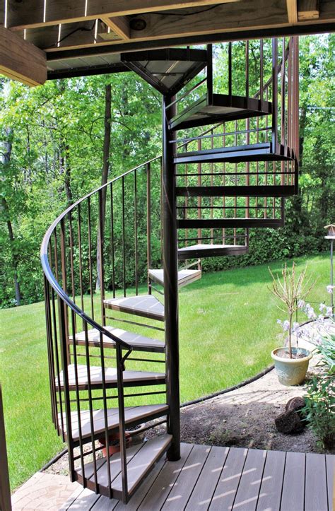 Brown Exterior Spiral Staircase For Deck Great Lakes Metal Fabrication