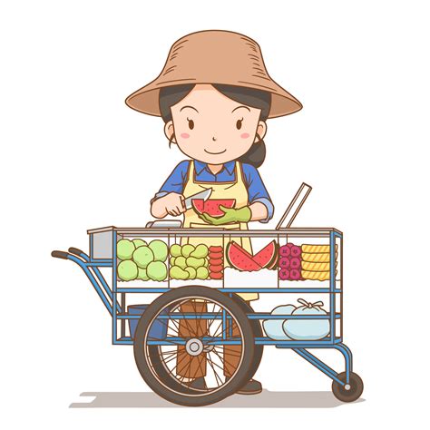 Ilustración De Dibujos Animados De Vendedor Ambulante De Fruta Fresca