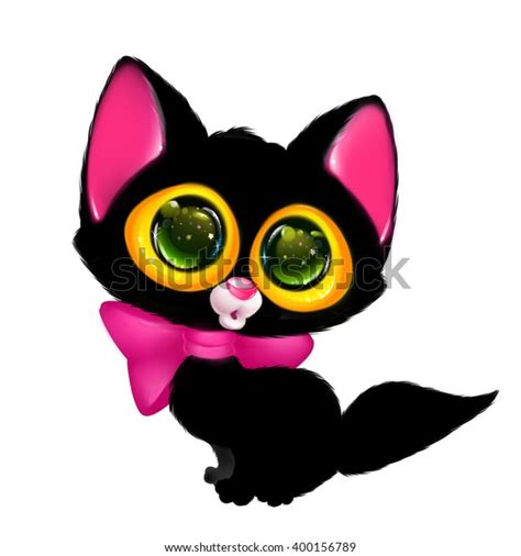 Black Cat Big Eyes Cartoon Illustration Stock Illustration 400156789