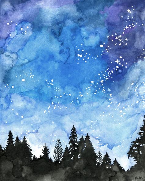Watercolor Painting Galaxy Painting Night Sky Galaxy Print Etsy