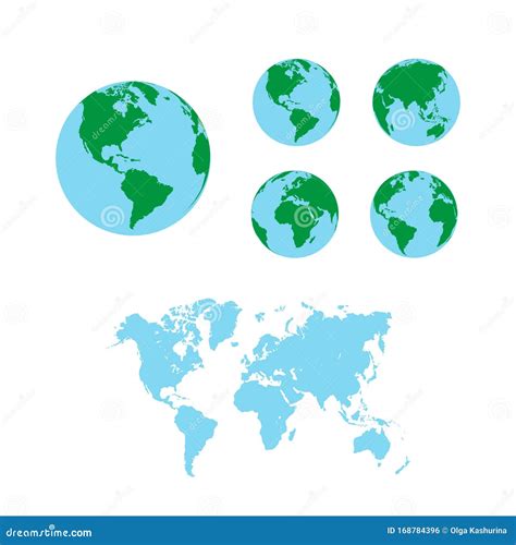 Mappa Mondiale Con Globi Terrestri Vettore Modificabile Illustrazione