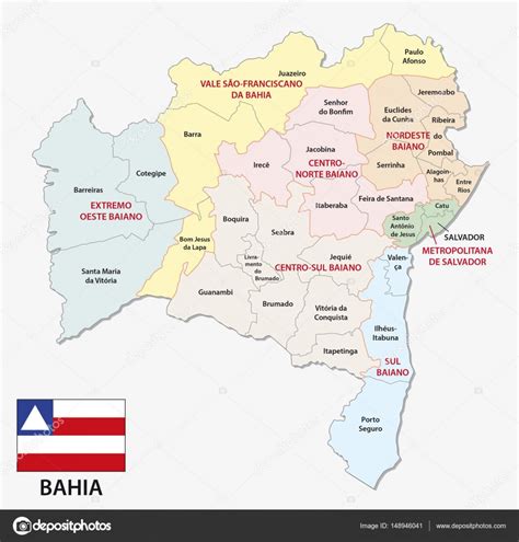 Bahia Administrative And Political Map With Flag Stock Vector Image By