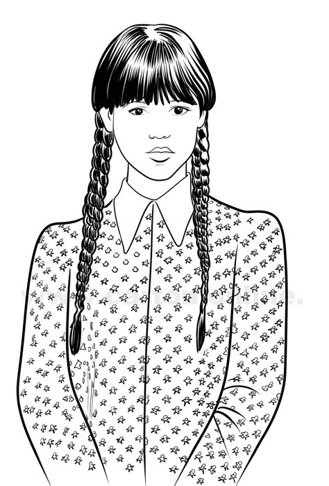 Wednesday Addams Jenna Ortega From Wednesday TV Series Coloring Page