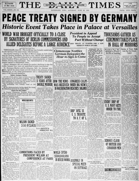 Peace Declared Newspaper Headlines From The Very End Of Wwi In 1919