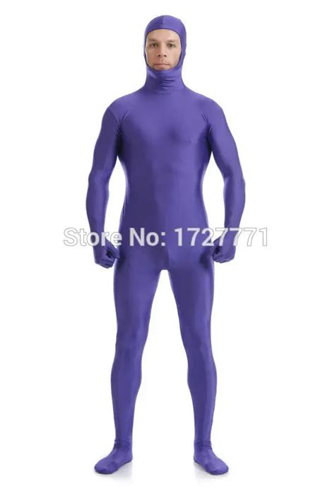 Al116 Purple Shiny Lycra Spandex Tights Unisex Original Open Face Fetish Zentai Suits Second