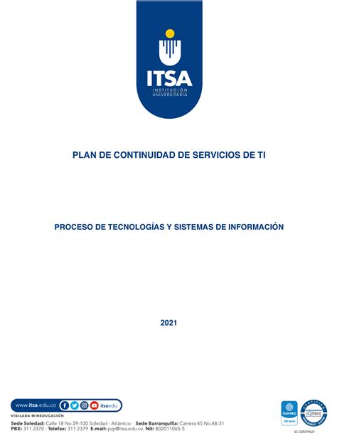 Apuntes Apuntes Plan De Continuidad De Servicios De Ti Proceso De