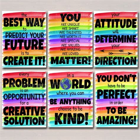 Set Of 6 Rainbow Watercolor Printable Posters School Counselor Social