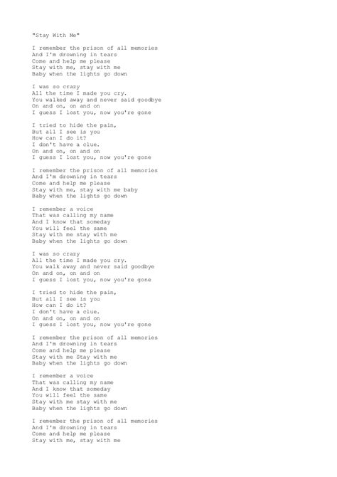 Original lyrics of all of me song by michael buble. Lyrics - Stay with me (Akcent)