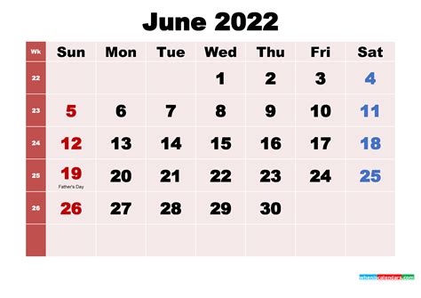 Free Printable June 2022 Calendar With Holidays As Word Pdf