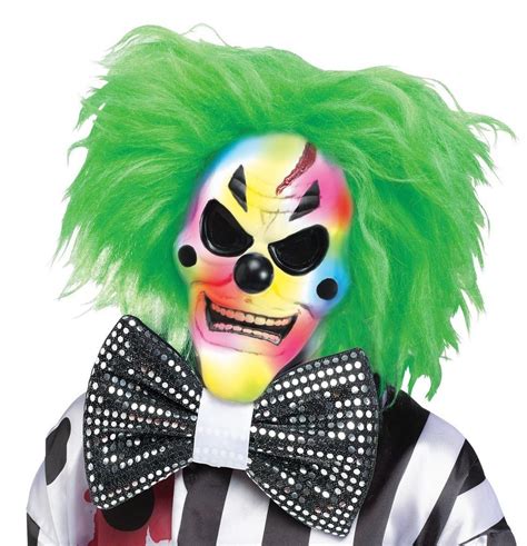 Led Light Up Color Change Clown Mask With Wild Plush Hair And Sequin Bow