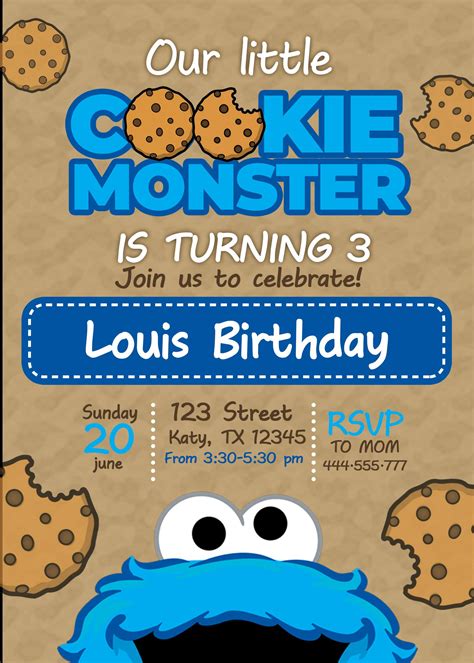 Cookie Monster Birthday Party Invitation Magical Invite Monster