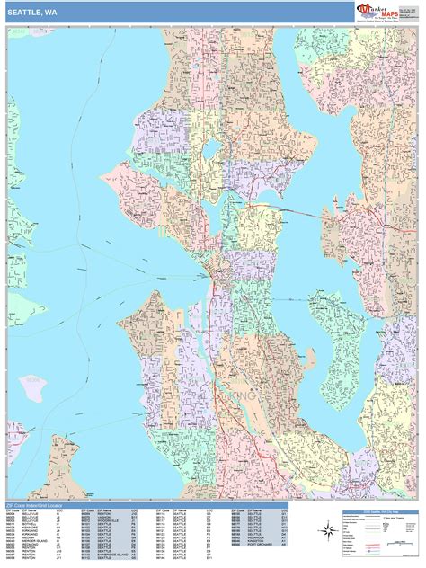 Seattle Washington Wall Map Color Cast Style By Marketmaps