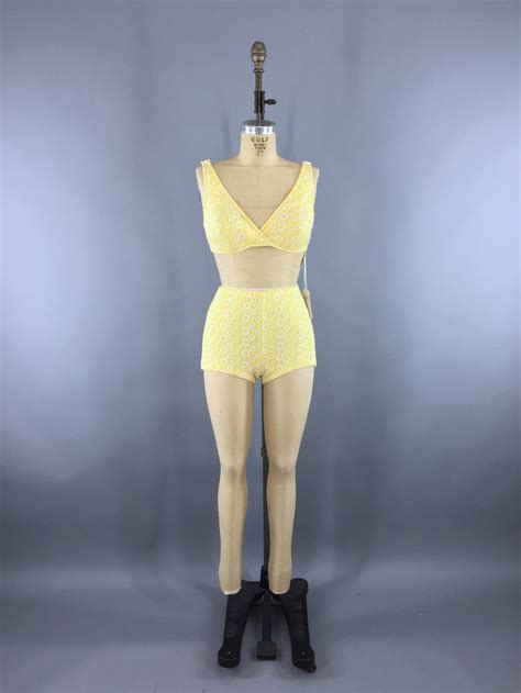 Vintage 1960s Bikini Itsy Bitsy Teeny Weeny Yellow Polka Dots