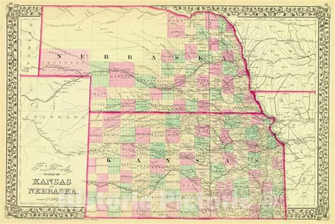 Historic Map 1877 County And Township Map Of The States Of Kansas And