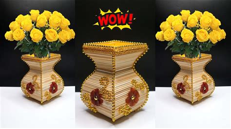 Ide Kreatif Vas Bunga Dari Tusuk Sate Kreasi Stik Es Krim Flower Vase From Chopsticks YouTube