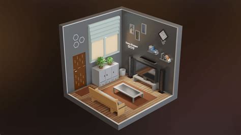 3d Model 3d Isometric Low Poly Living Rooms Vr Ar Low Poly Cgtrader