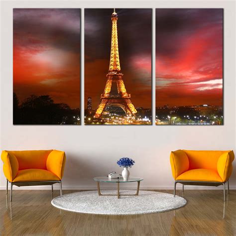Paris Cityscape Canvas Wall Art Eiffel Tower Yellow City Lights Tript