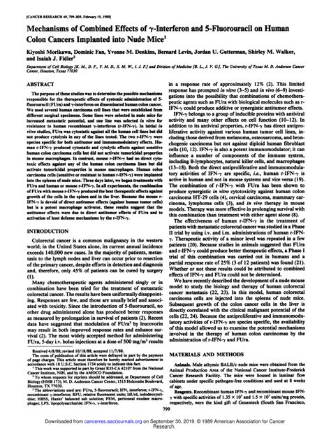 PDF Mechanisms of Combined Effects of γ Interferon and 5 Fluorouracil