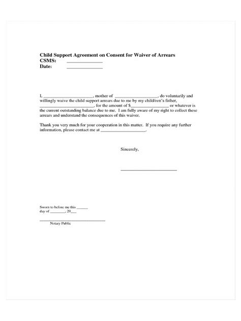 Your contribution to the aclu will ensure we have. Child Support Agreement on Consent for Waiver of Arrears ...