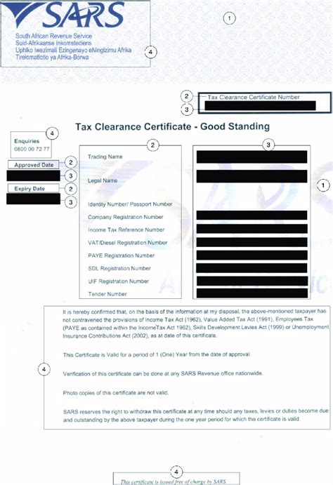 (the processing time varies on case to. An example tax clearance certificate image (masked ...