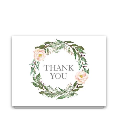 Thank You Cards Floral Thank You Card Thank You Floral Wreath Card