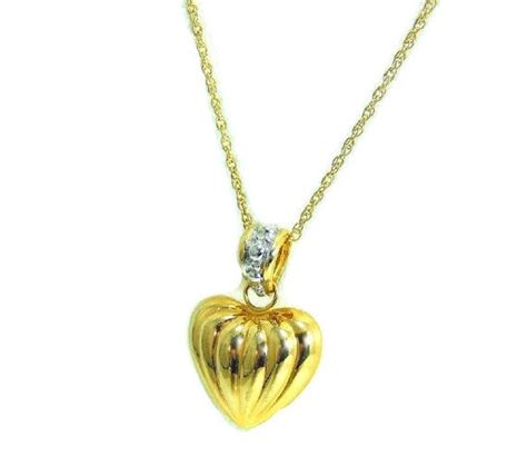 14k Gold Puffed Heart Necklace Gold Heart Necklace 14k Heart Etsy
