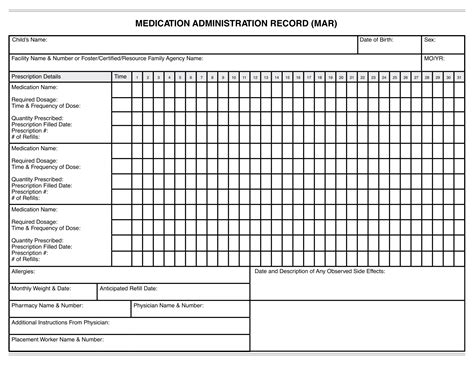Printable Medication Record Form Printable Forms Free Online