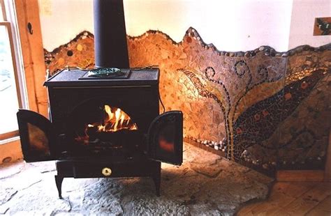 This is the tile wall behind a wood stove that an acquaintance installed in his house. Wood stove, tile | Cabin... | Pinterest