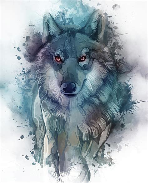 Wolf Watercolor Blue Digital Art By Bekim M Pixels